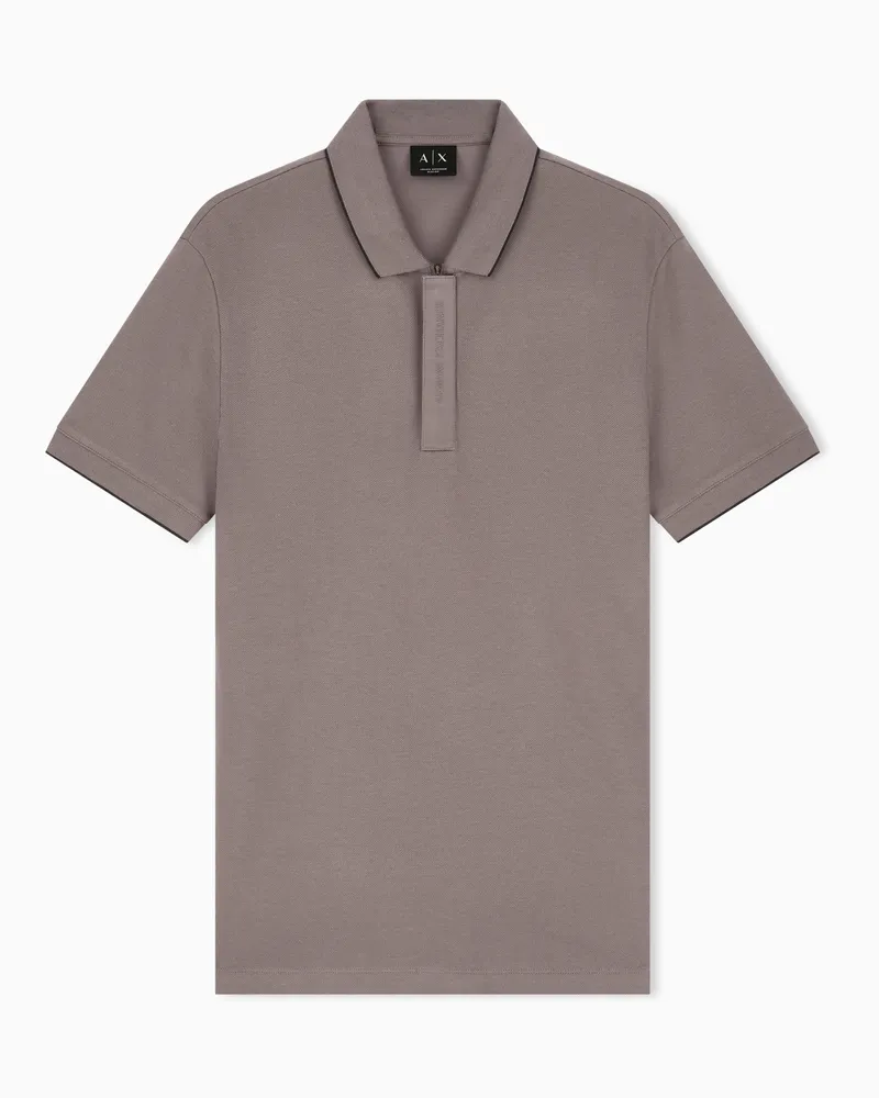 Armani Exchange Polo slim fit in piquet di cotone con dettagli in maglia Marrone