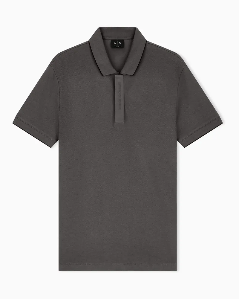 Armani Exchange Polo slim fit in piquet di cotone con dettagli in maglia Marrone