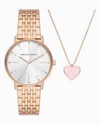 Armani Exchange OFFICIAL STORE Set Con Orologio A Tre Lancette E Collana In Acciaio Inossidabile Tonalità Oro Rosa Oro