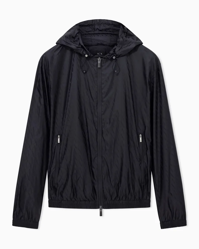 Armani Exchange Giubbino logo allover con cappuccio Nero