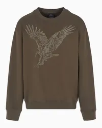 Armani Exchange OFFICIAL STORE Felpa Girocollo Con Aquila Ricamata In Cotone Organico Asv Verde