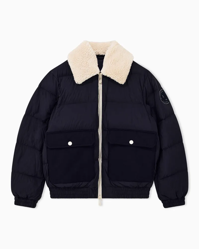 Armani Exchange Piumino trapuntato con zip e collo in misto lana Blu