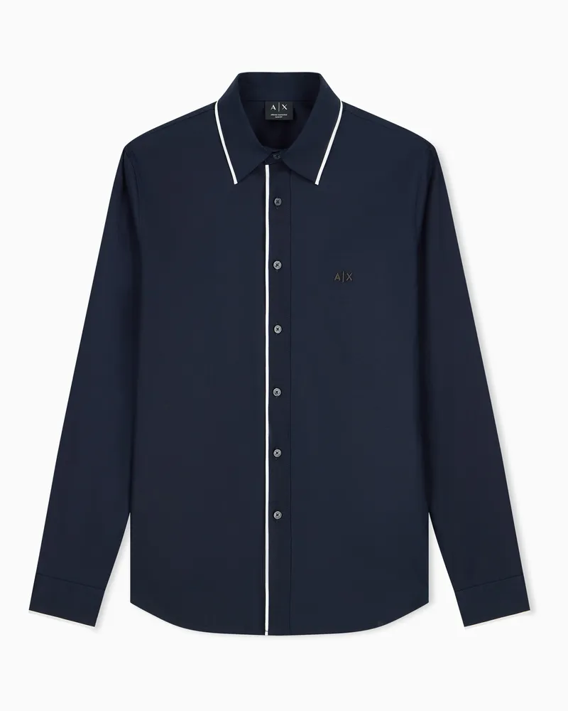 Armani Exchange Camicia slim fit in cotone dobby stretch Blu
