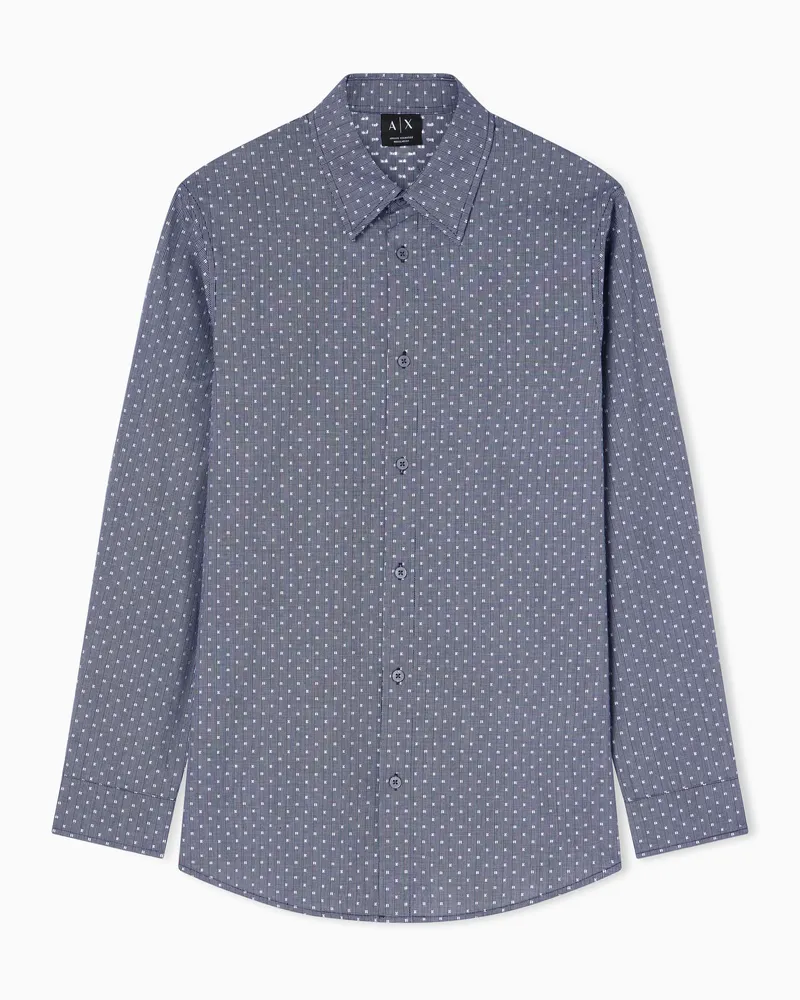 Armani Exchange Camicia regular fit Jacquard di Cotone Tinto in Filo Blu