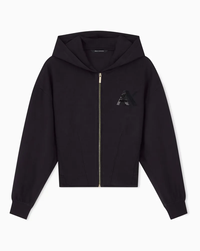 Armani Exchange Felpa con cappuccio e zip in tessuto scuba Nero