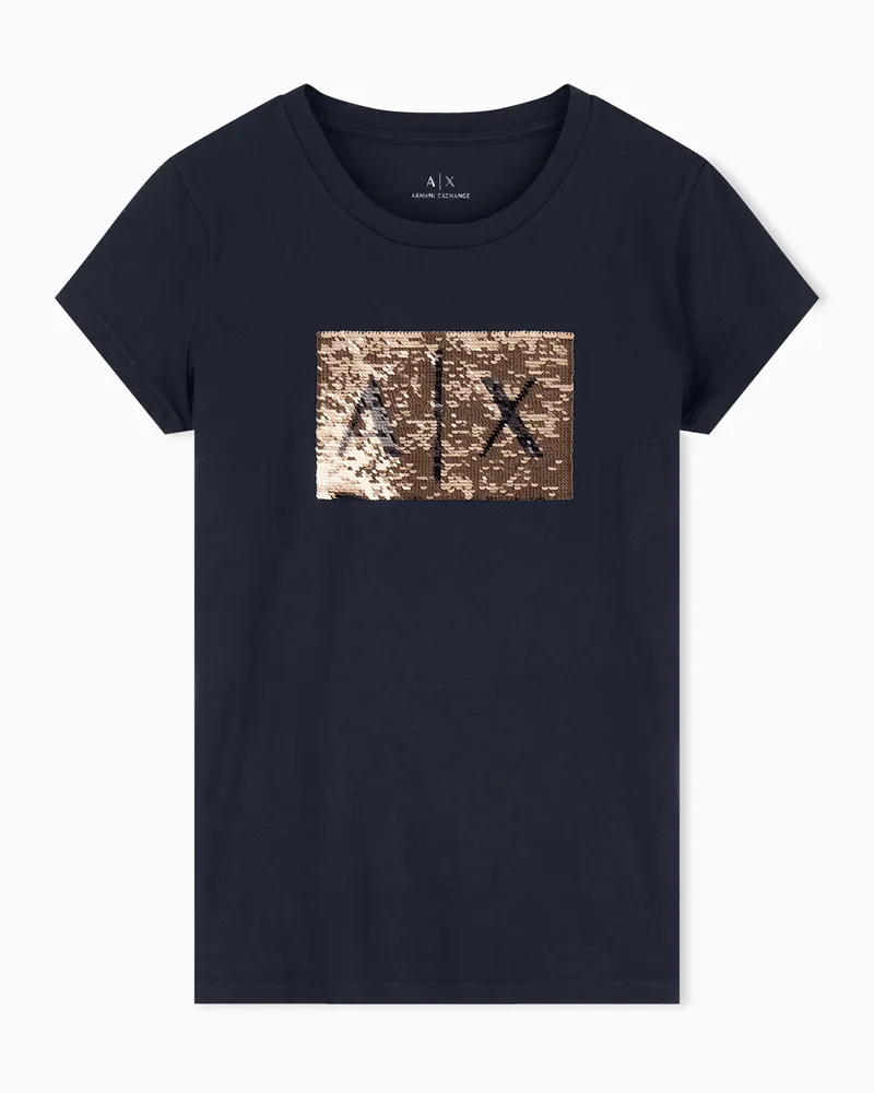 Armani Exchange T-shirt slim fit con logo in paillettes Nero