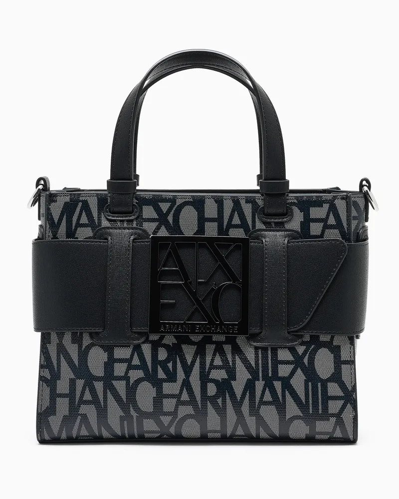 Armani Exchange Shopper con monogramma e fibbia decorativa Nero