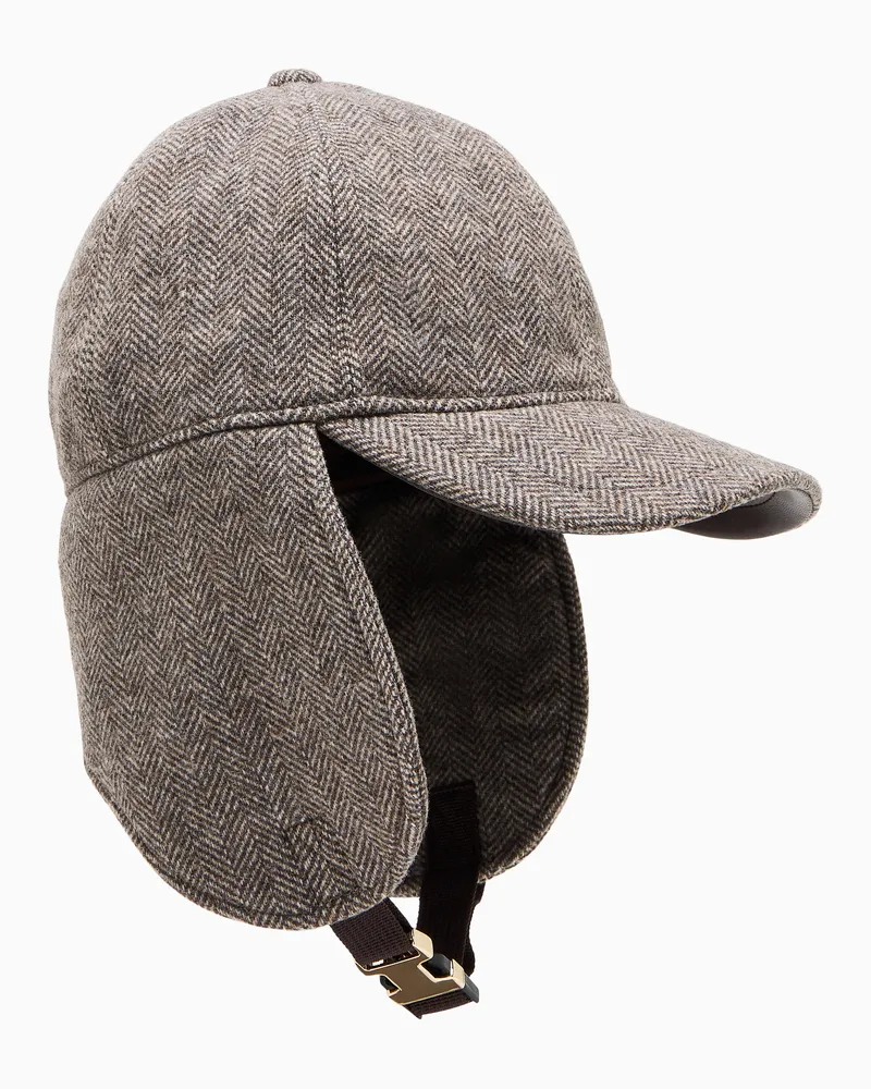 Armani Exchange Cappello da baseball spigato in misto lana con paraorecchie Marrone