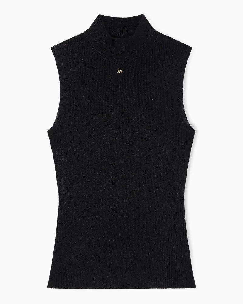 Armani Exchange Top in filato lurex collo alto Nero