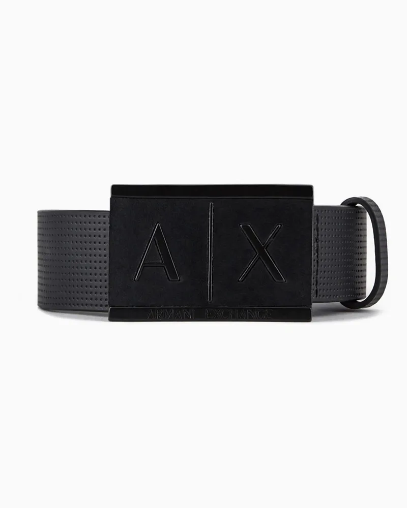 Armani Exchange Cintura in Pelle Liscia con Fibbia Squadrata Nero