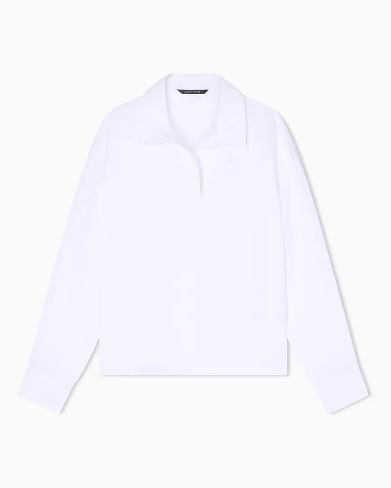 Armani Exchange Camicia in Popeline di Lino Bianco