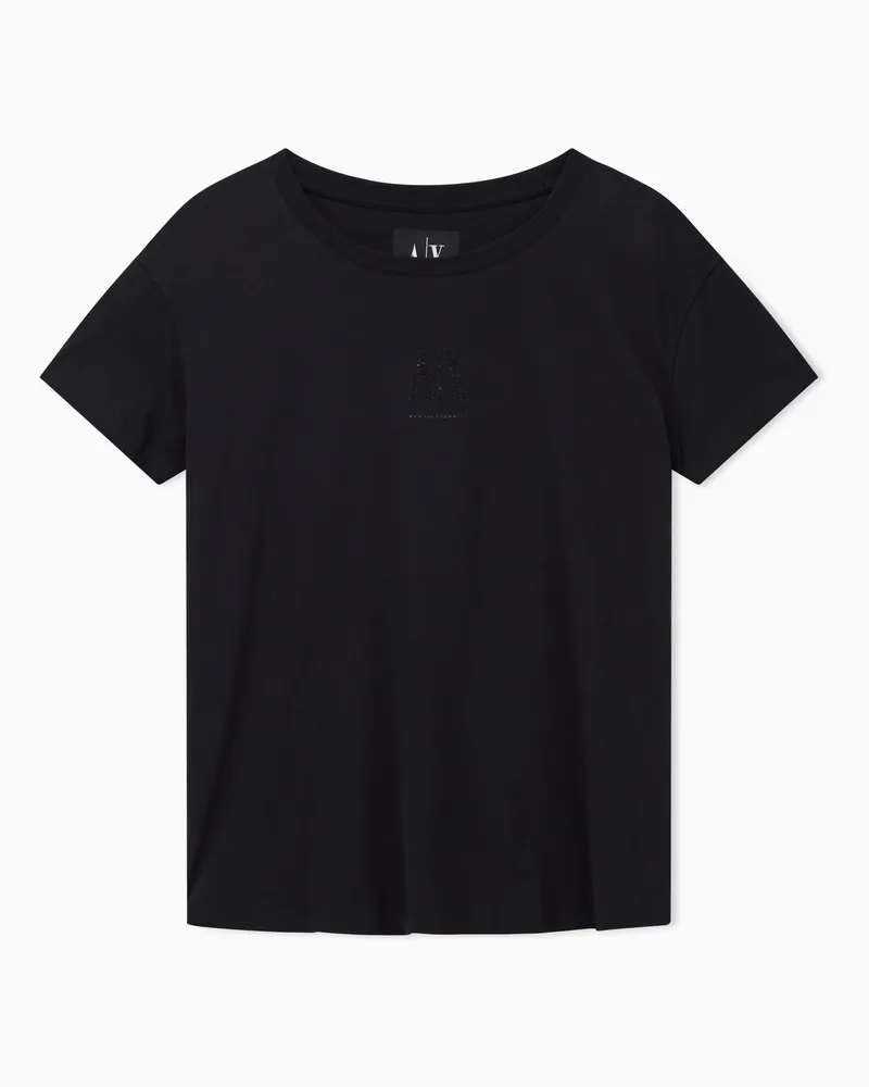 Armani Exchange T-shirt boyfriend con logo Icon Nero