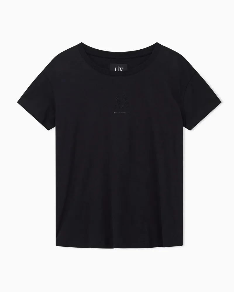 Armani Exchange T-shirt rilassata girocollo in jersey di cotone Icon Bling Nero