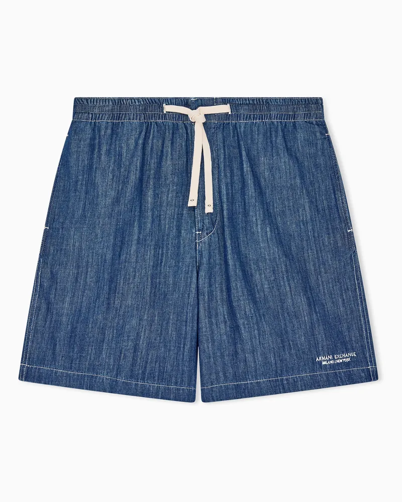 Armani Exchange Shorts vestibilità regolare in denim di cotone con coulisse Blu
