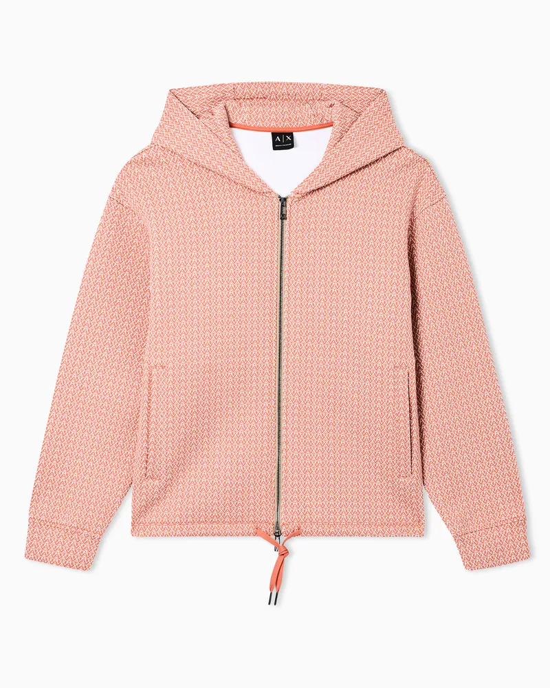 Armani Exchange Felpa Zip-Up over stampa logo allover Arancione