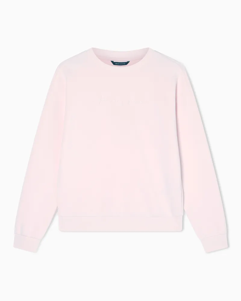 Armani Exchange Felpa girocollo in scuba linea Logo Signature Rosa