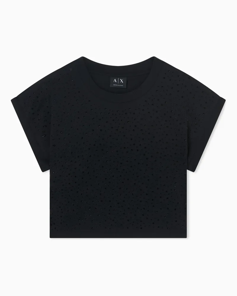 Armani Exchange T-shirt cropped in jersey di cotone Nero