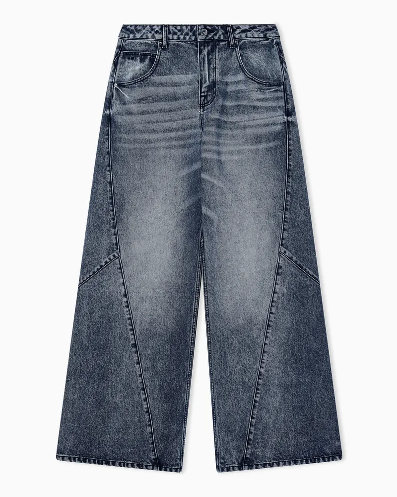 Armani Exchange Pantalone 5 tasche vita alta gamba larga denim rigido Grigio