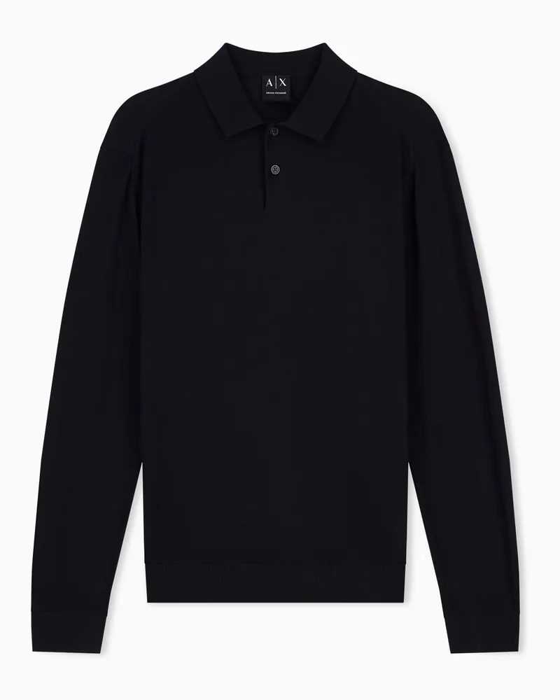 Armani Exchange Polo in maglia Crossover in lyocell e lana Nero
