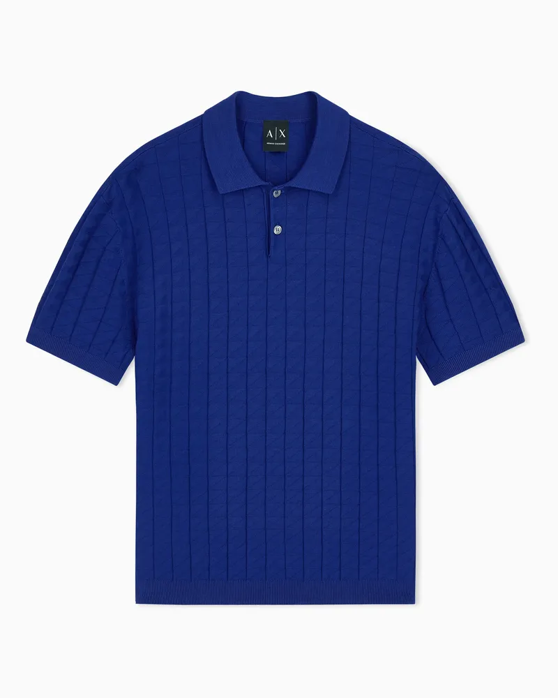 Armani Exchange Knit Polo vestibilità regular viscosa mix texture a griglia Blu