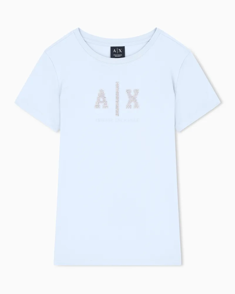 Armani Exchange T-shirt Regular Fit in Jersey di Cotone Essenziale Azzurro