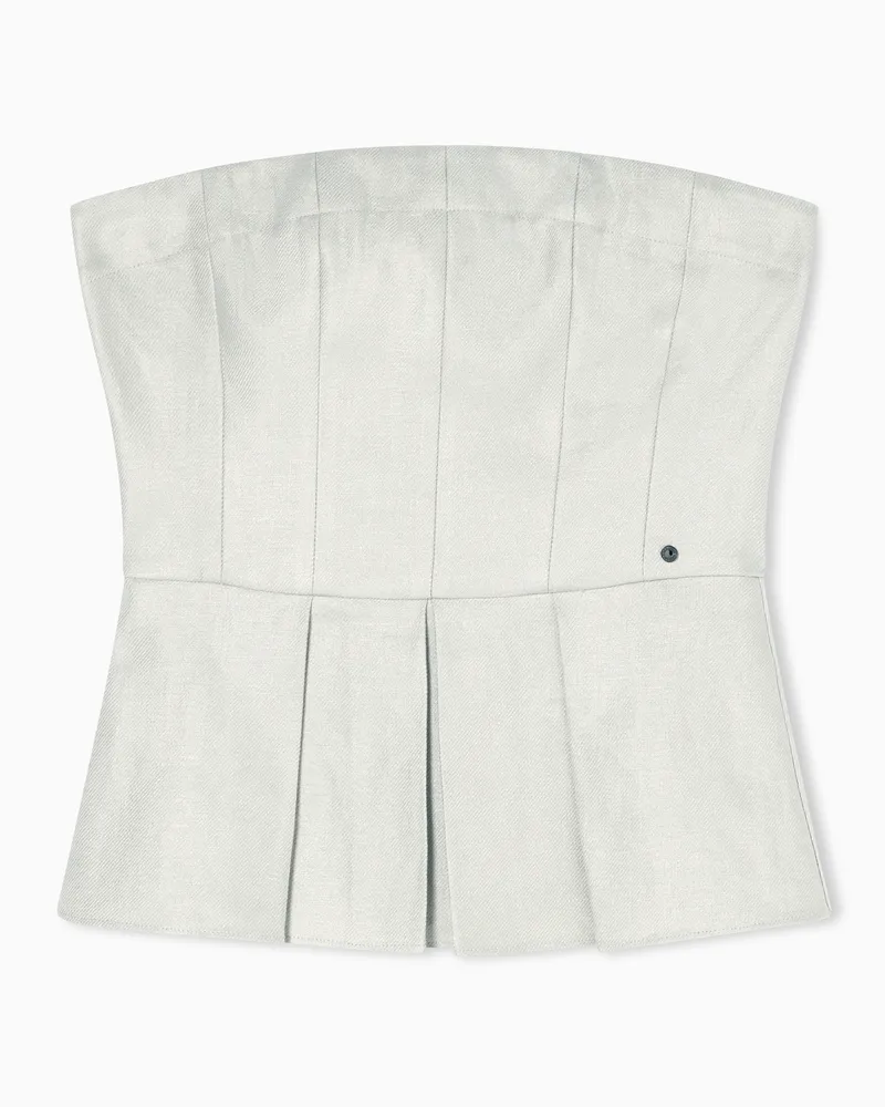 Armani Exchange Top svasato con pieghe in Twill di Lino Beige