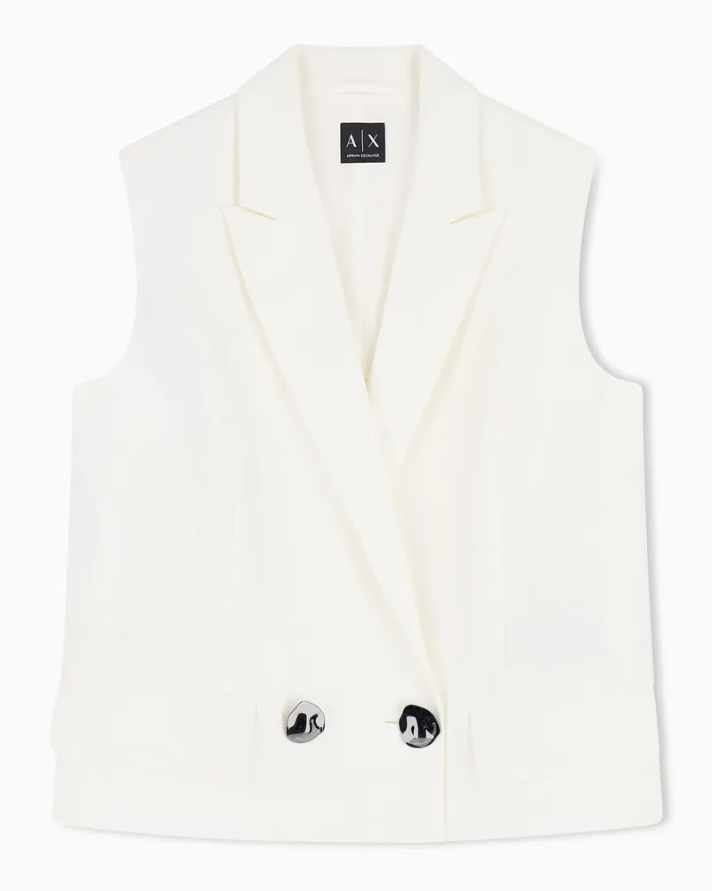 Armani Exchange Gilet doppiopetto in Twill di Lino Bianco