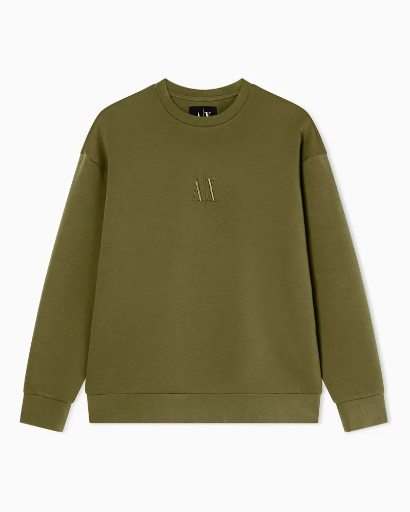 Armani Exchange Felpa stretch girocollo in cotone Icon Embroidery Verde