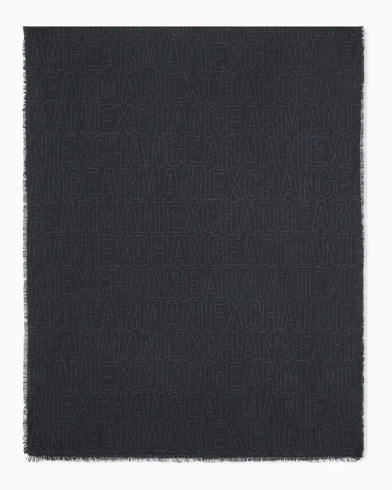Armani Exchange Sciarpa jacquard in cotone e viscosa con logo Nero