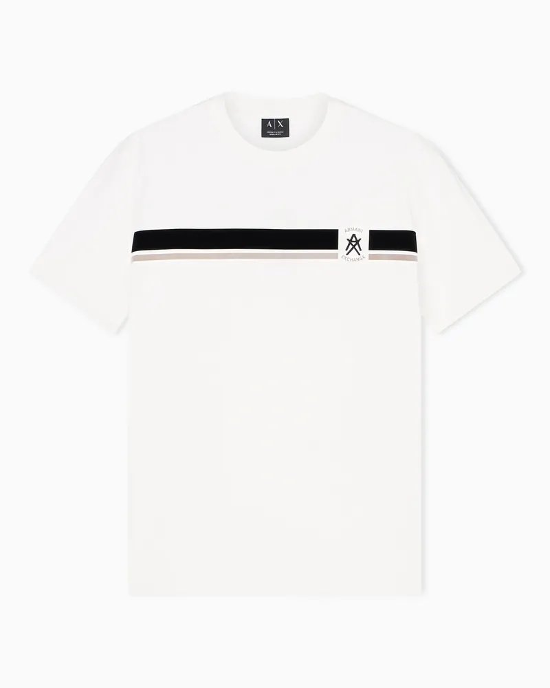 Armani Exchange T-shirt regular fit con banda a contrasto e logo Bianco