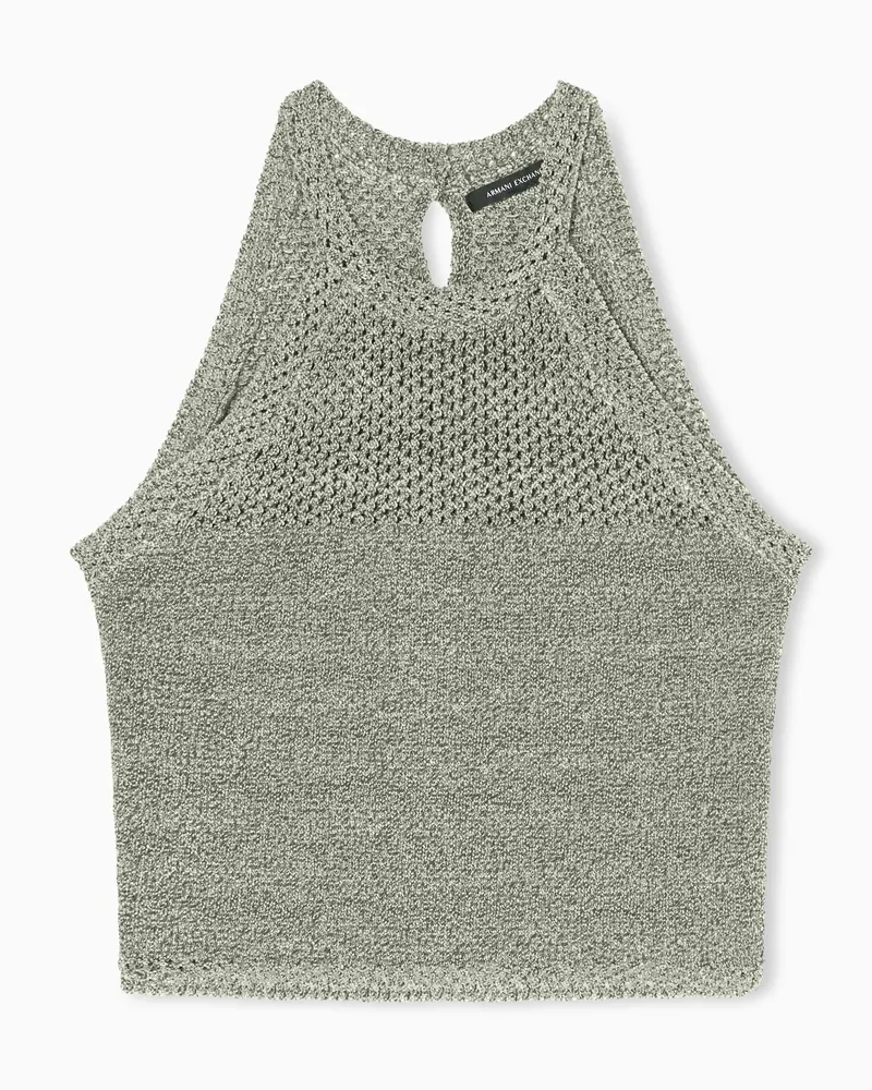 Armani Exchange Top traforato in filo di lurex con bottone Verde