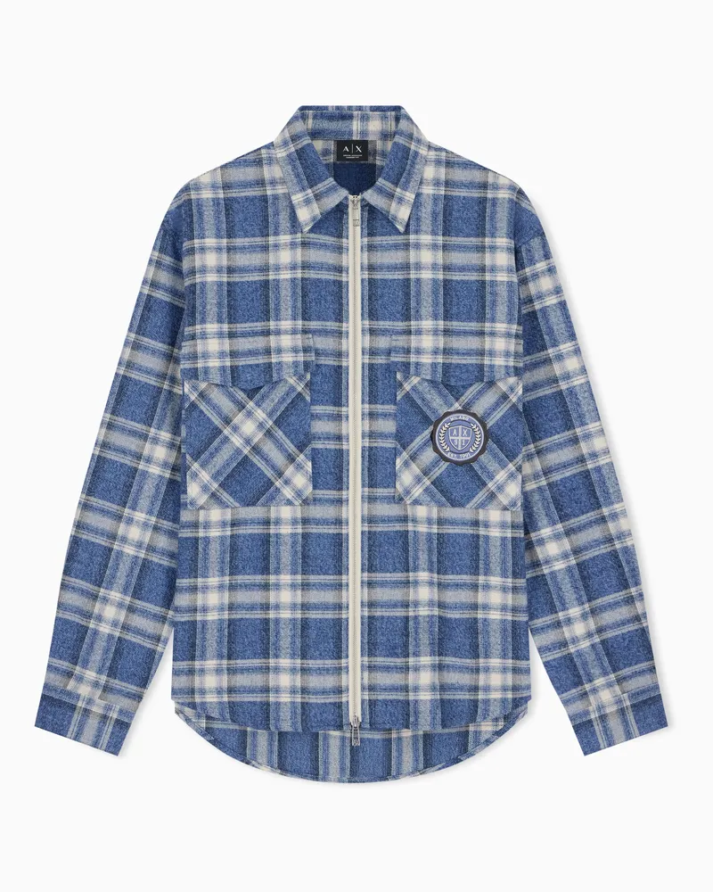 Armani Exchange Camicia Crossover in flanella a quadri con zip Blu