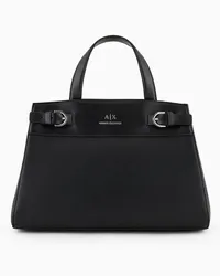 Armani Exchange OFFICIAL STORE Tote Bag Media Con Fibbie Laterali Nero