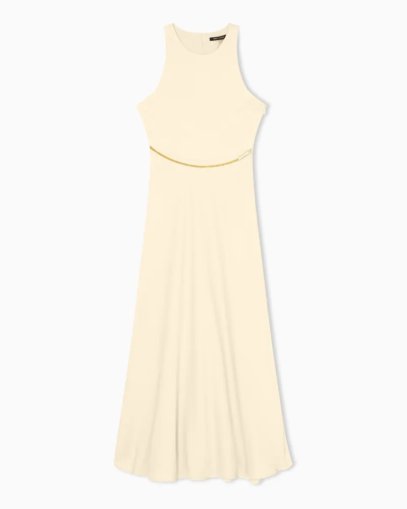 Armani Exchange Abito Midi Fluido in Crêpe Satin Riciclato Giallo