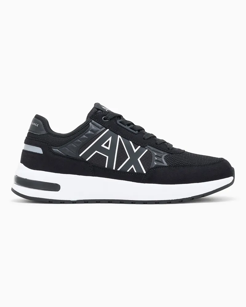 Armani Exchange Top micro-suede su sneakers in nylon ripstop Nero