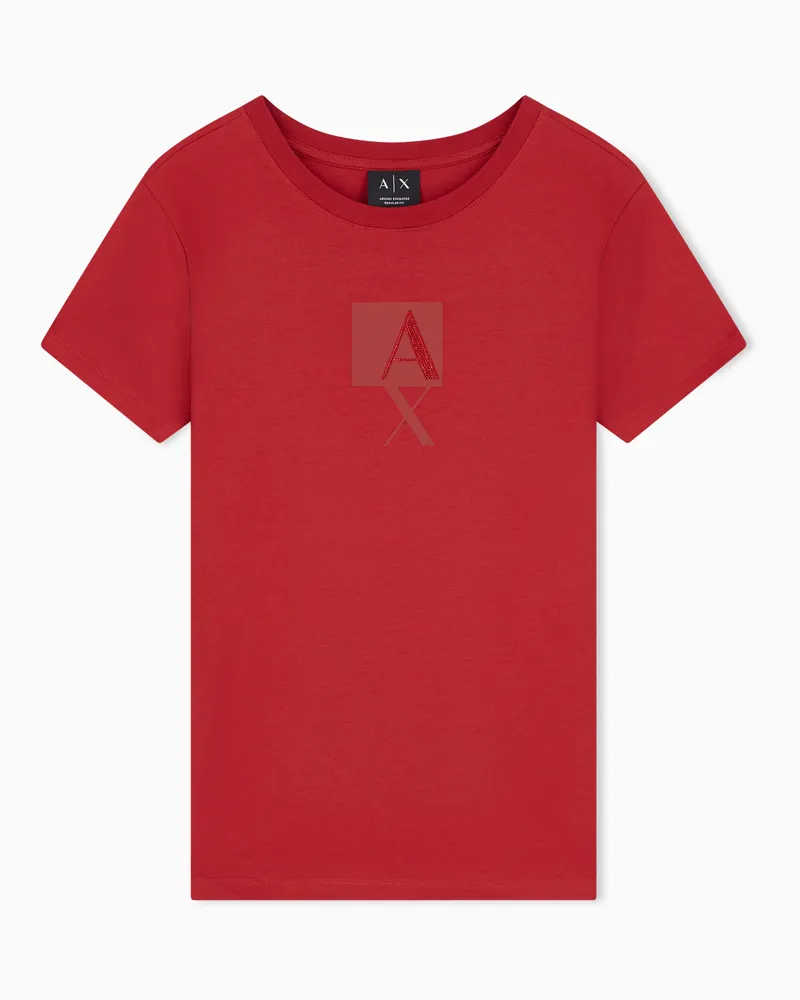 Armani Exchange T-shirt Up For Party in jersey di cotone Rosso