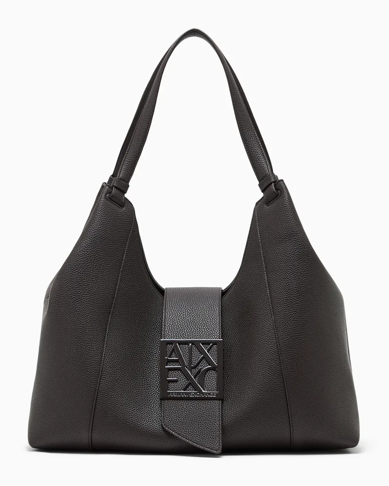 Armani Exchange Borsa hobo effetto pelle con placca logo Marrone