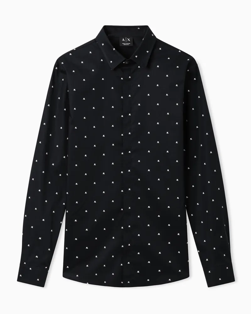 Armani Exchange Camicia in Popeline Stretch Slim Fit Blu