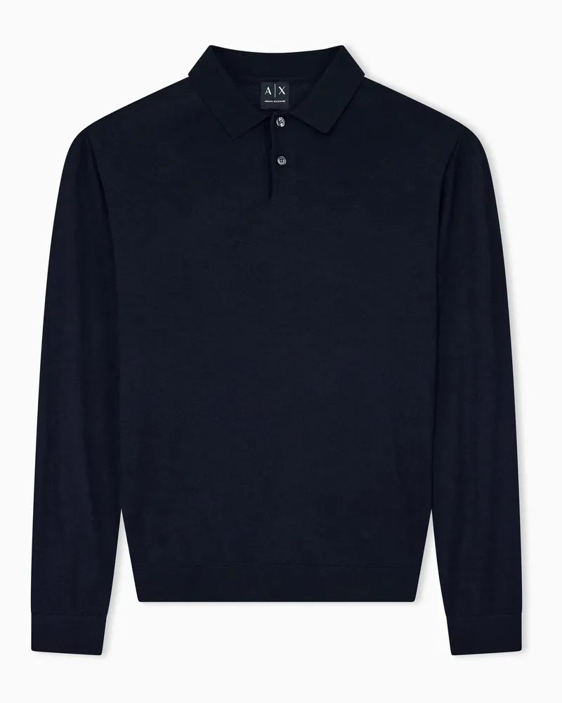 Armani Exchange Polo in maglia Crossover in lyocell e lana Blu
