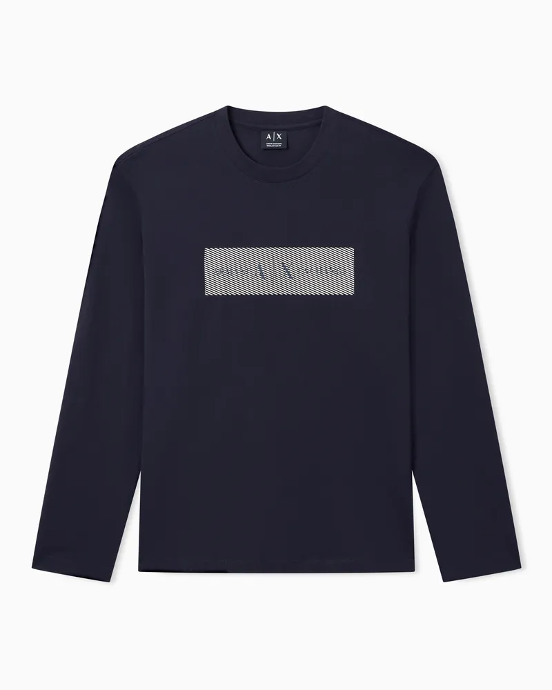 Armani Exchange T-shirt a Maniche Lunghe con banda logo Blu
