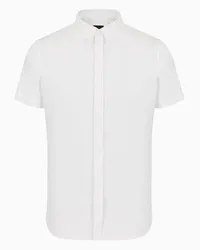 Armani Exchange OFFICIAL STORE Camicia Slim Fit A Maniche Corte In Satin Stretch Bianco