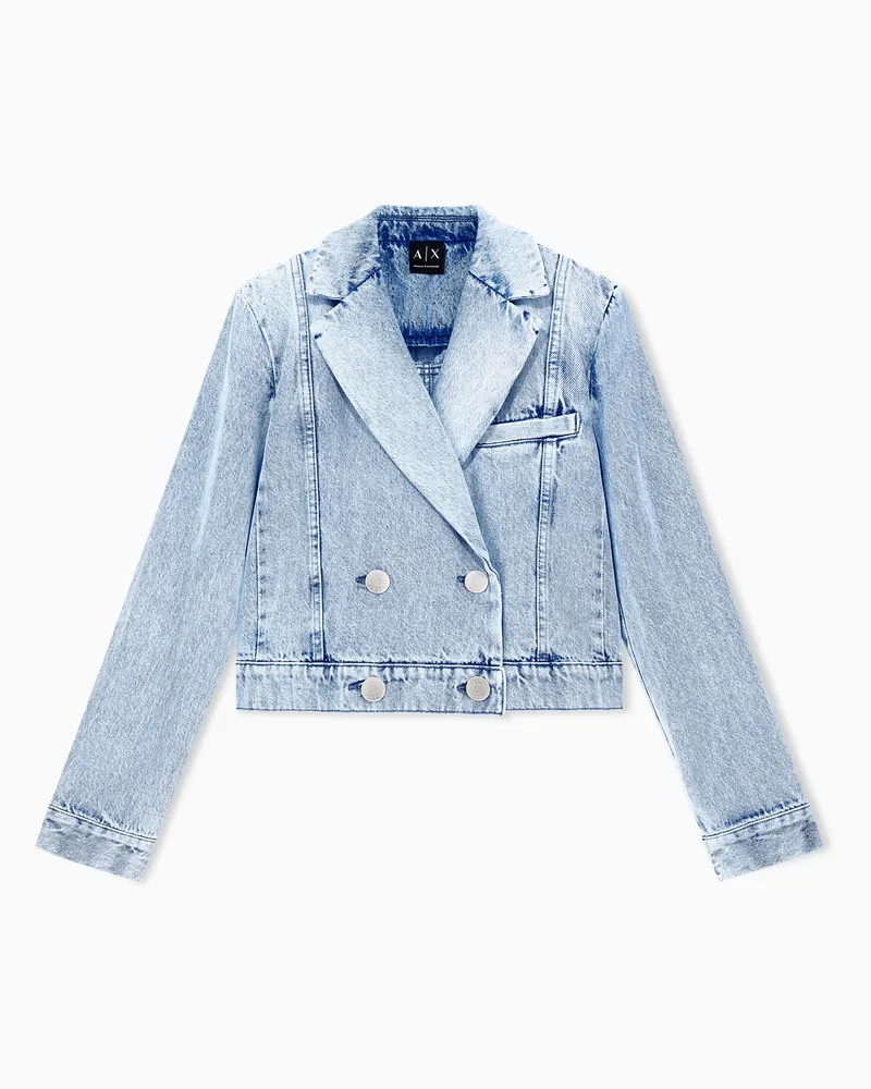 Armani Exchange Blazer corto doppiopetto in denim di cotone Blu