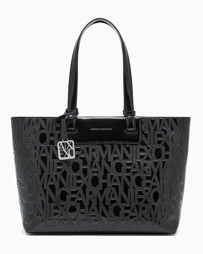 Armani Exchange Shopper con logo allover con charm Nero