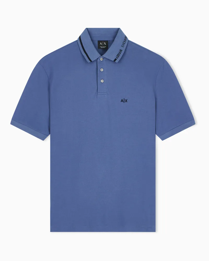 Armani Exchange Polo regular fit in piqué di cotone Azzurro