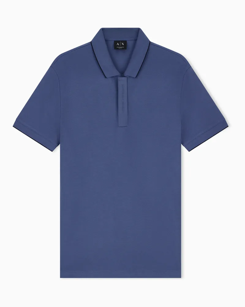 Armani Exchange Polo slim fit in piquet di cotone con dettagli in maglia Azzurro