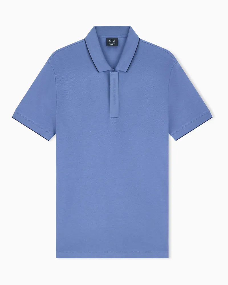 Armani Exchange Polo slim fit in piquet di cotone con dettagli in maglia Azzurro