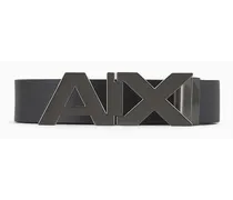 Armani Exchange OFFICIAL STORE Cintura Reversibile In Pelle Con Fibbia Logo In Metallo Satinato Nero