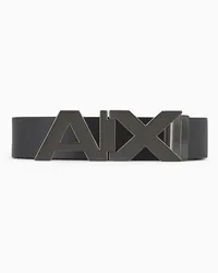 Armani Exchange OFFICIAL STORE Cintura Reversibile In Pelle Con Fibbia Logo In Metallo Satinato Nero