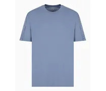 Armani Exchange OFFICIAL STORE T-shirt Regular Fit In Cotone Pesante Con Bande Logo Asv Azzurro