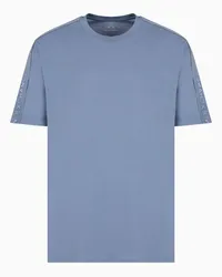 Armani Exchange OFFICIAL STORE T-shirt Regular Fit In Cotone Pesante Con Bande Logo Asv Azzurro